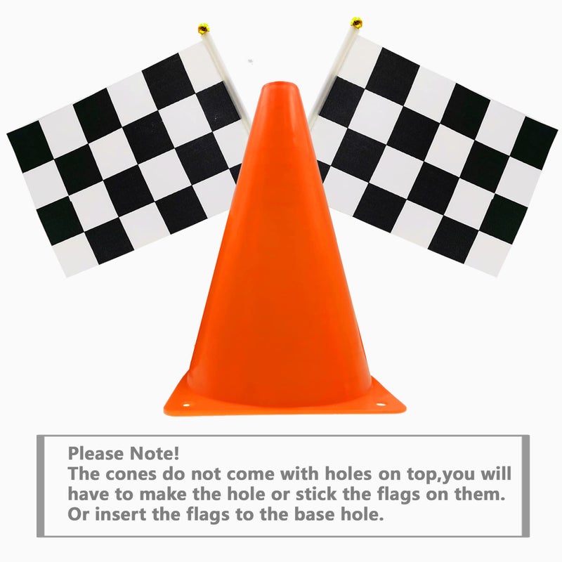 YOELVN 7inch Orange Racing Traffic Cones Party Decoration with Racing Checkered Flags 11inch Safety Sport Training Plastic Cones with Racing Flags Race Car Birthday Party Supplies Racing Themed Party - Image 4